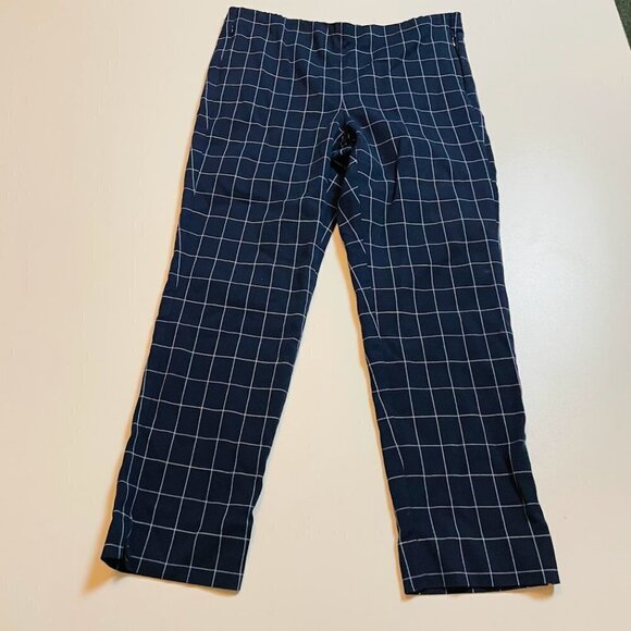 J. Jill Pant Trouser Windowpane Plaid Cotton Stretch Blue White Classic Comfy 14 - Picture 1 of 8